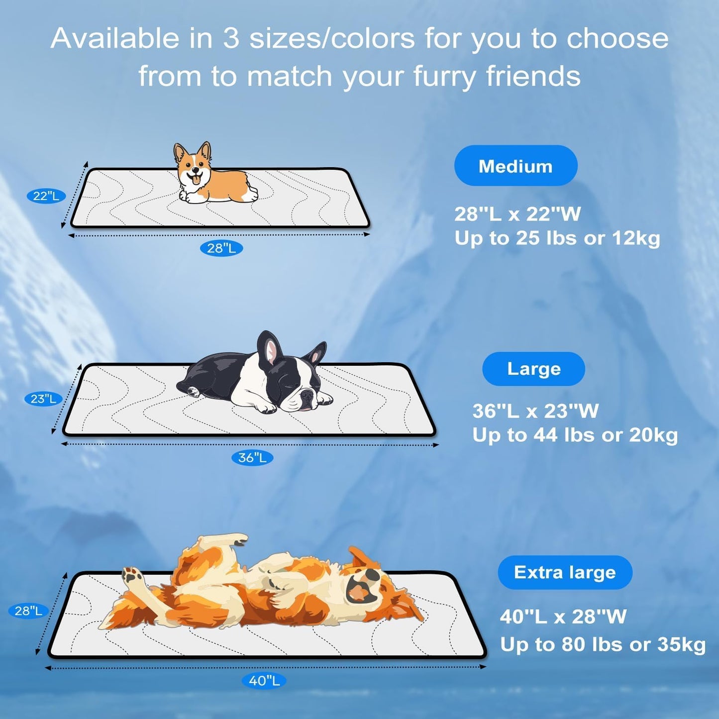 Cozyide Dog Cooling Mat, Q-Max>0.45 Thin Breathable Cooling Mat for Large Dogs, Washable Reversible Dog Pad for Four Seasons, 36" L x 23" W, Ocean Blue