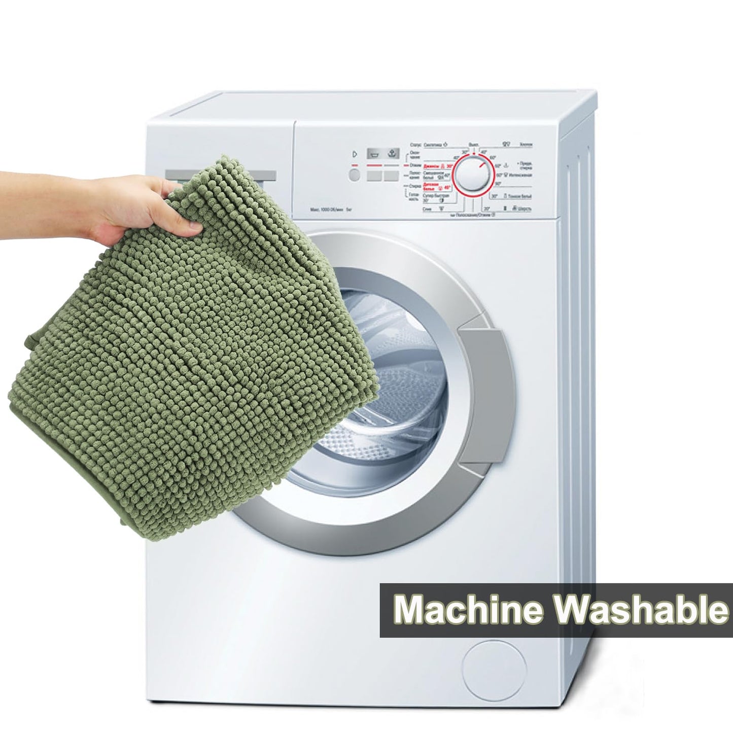 Urvoix Bathroom Rugs Sets 3 Piece, Non-Slip Chenille Bath Rug - Ultra Soft, Washable, Super Absorbent Bath Mat for Bathroom, Toilet and Tub (Sage Green)