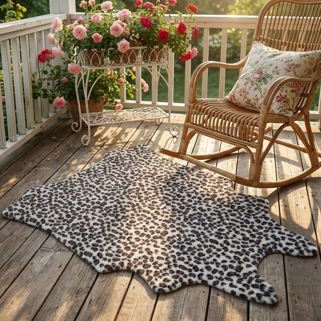 MustMat Faux Leopard Rug - Cheetah Print Rug,Area Rugs Western Decor (White/Brown, 2'7" x 3'11")