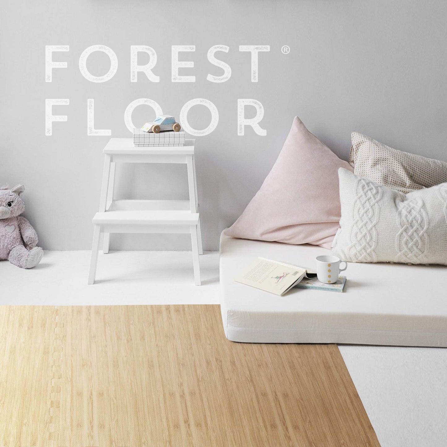 Forest Floor 3/8 Inch Thick Printed Foam Tiles, Premium Wood Grain Interlocking Foam Floor Mats, Anti-Fatigue Flooring – Stylish Flooring Solution, Light Bamboo, 16 Sq Ft
