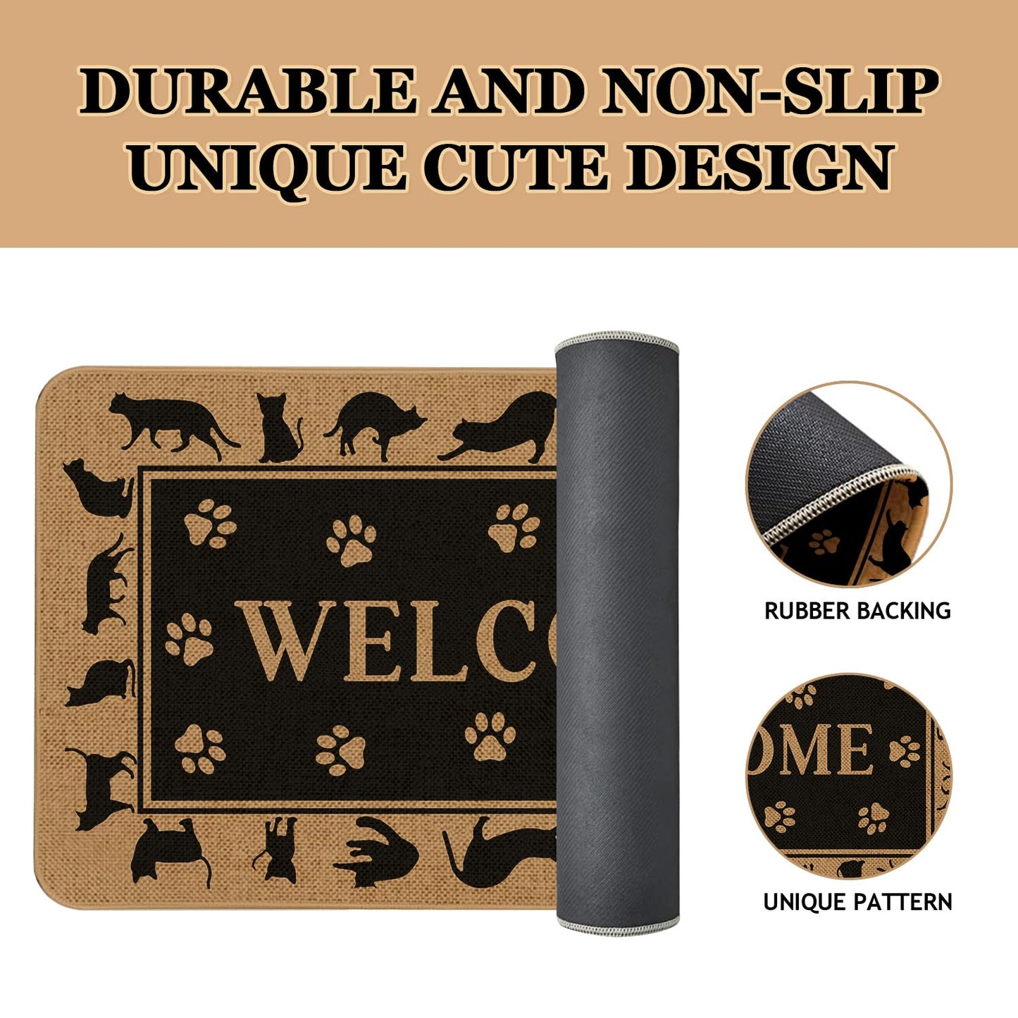 Kuyuayee Cat Welcome Door Mat 30x17 Inch Black Cats Front Doormat Indoor Outdoor Funny Cat Floor Mats Non-Slip Washable Pet Home Decor
