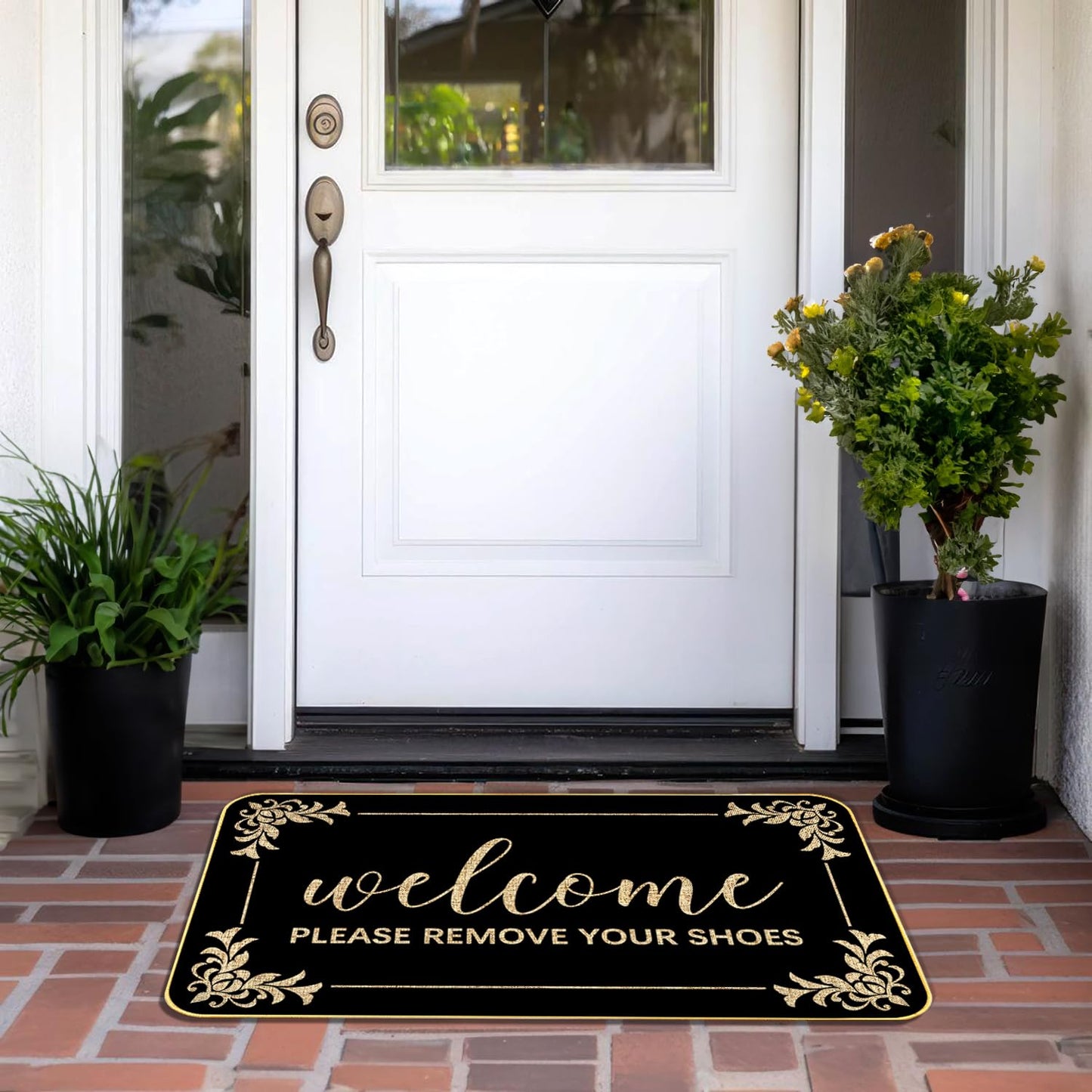 SUZEJHE Funny Welcome Mats Please Remove Your Shoes Doormats Rubber Non Slip Backing Cute Door Mat for Outdoor Indoor Uses Home Décor Housewarming Gift 17 x 29 Inch