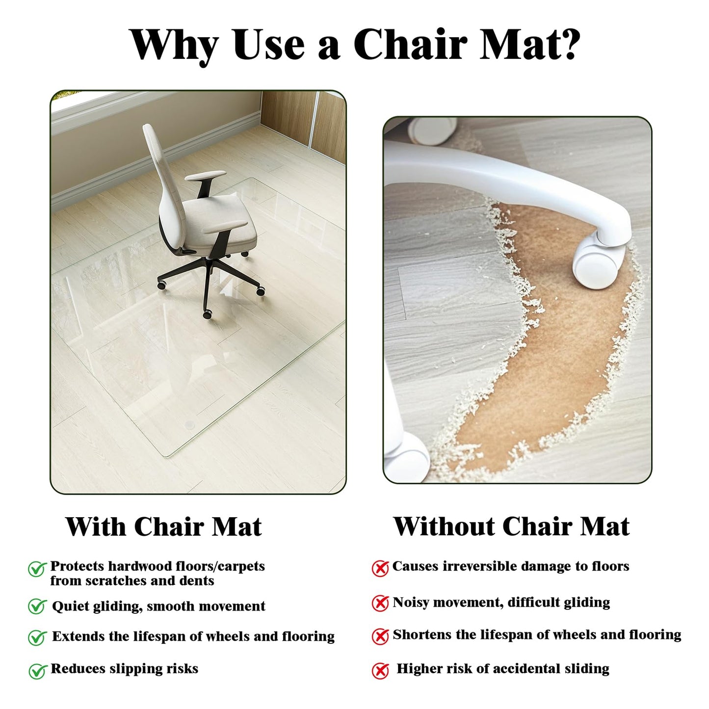 Koonmi Tempered Glass Chair Mat for Hardwood Floors & Carpets, 30" x 55“ Transparent Heavy Duty Office Floor Protector with Noise-Free Gliding Shatterproof for Home Office Desk