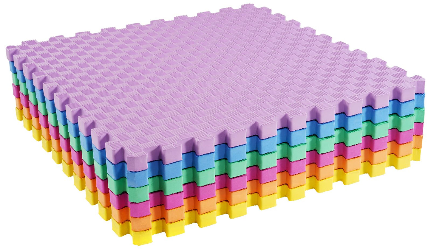 BalanceFrom 6 Piece Foam Floor Mat Puzzle Tiles, 1” Thick, 24 Sq Ft, Multicolor