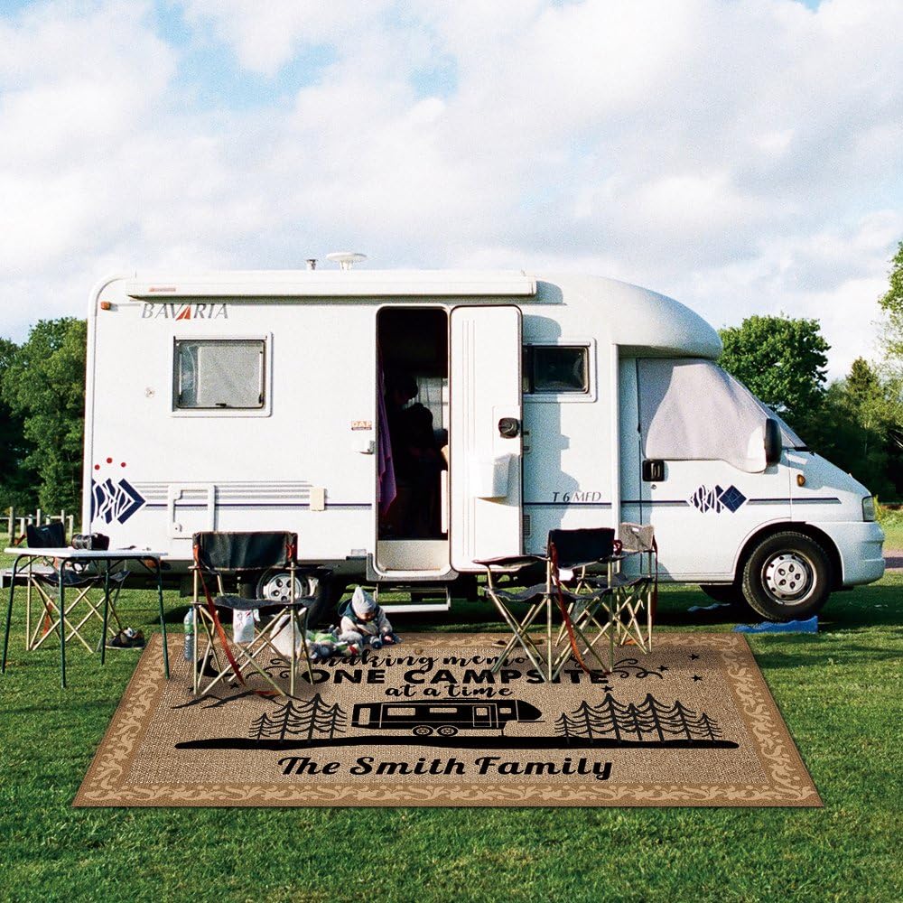 GUGLILI Custom Camping Rugs Making Memories One Campsite at a Time RV Trailer Decor Camper Floor Mat for Outdoors, Patio, Backyard, Picnic, Beach, Camping, 55 x 95 Inch, 20 RV Optional