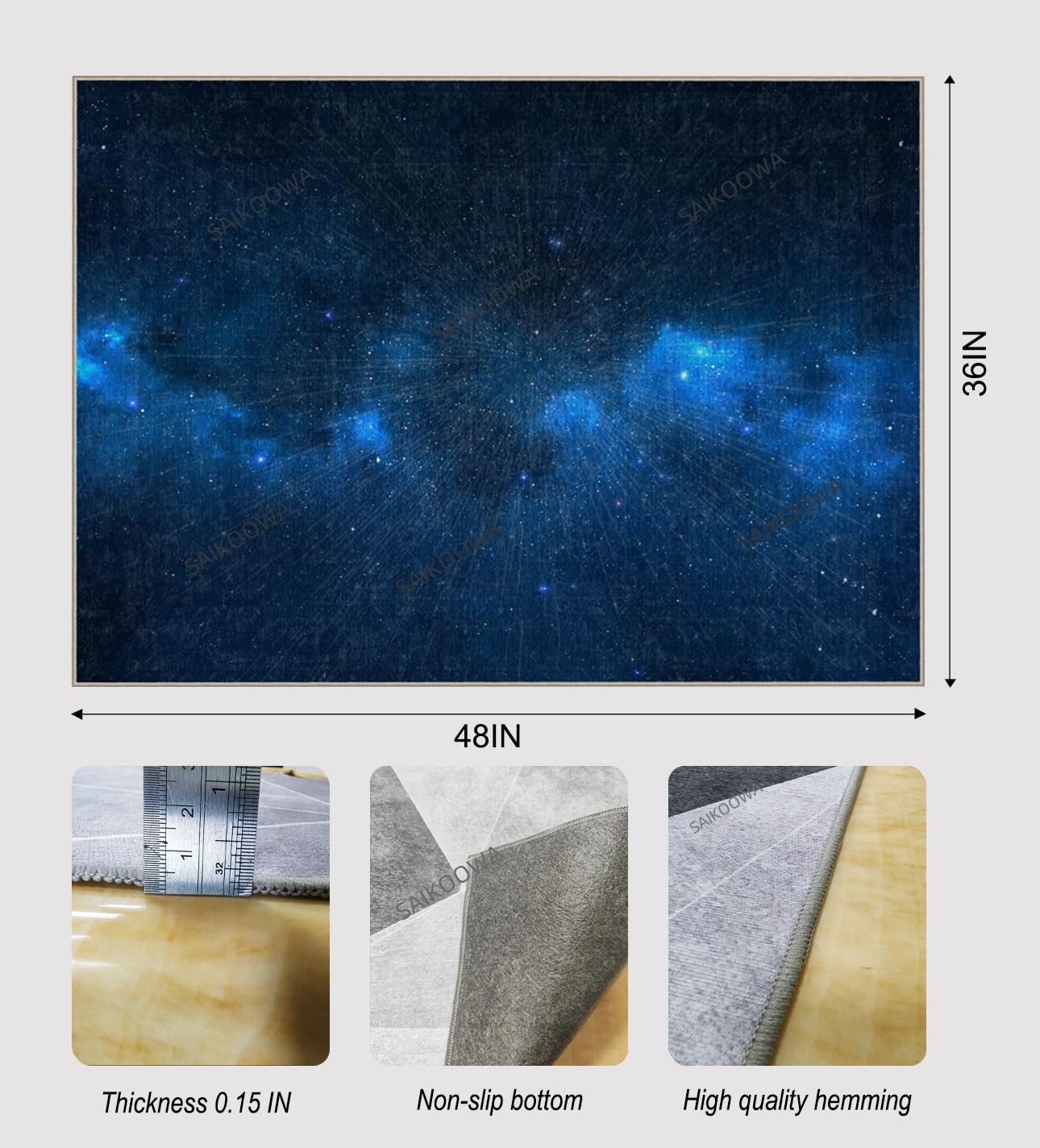 Chair Mat for Hardwood Floor,48"*36" Easy Glide Computer Chair Mat for Hard Wood and Tile Floor,Anti-Slip Floor Protector for Home Office Blue Starry Sky