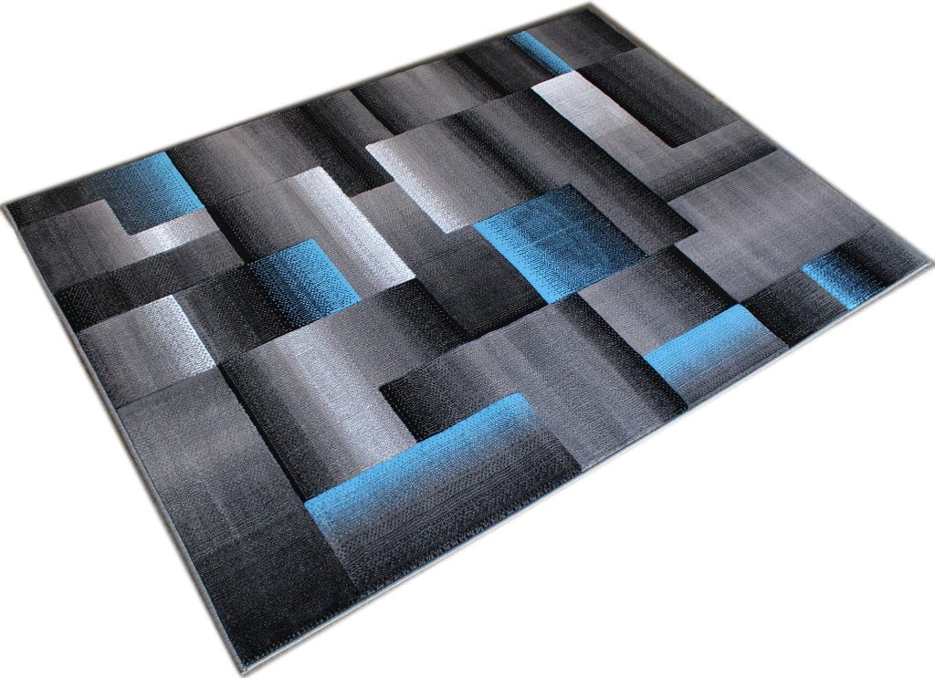 Masada Rugs, Modern Contemporary Area Rug, Blue Grey Black (8 Feet X 10 Feet)