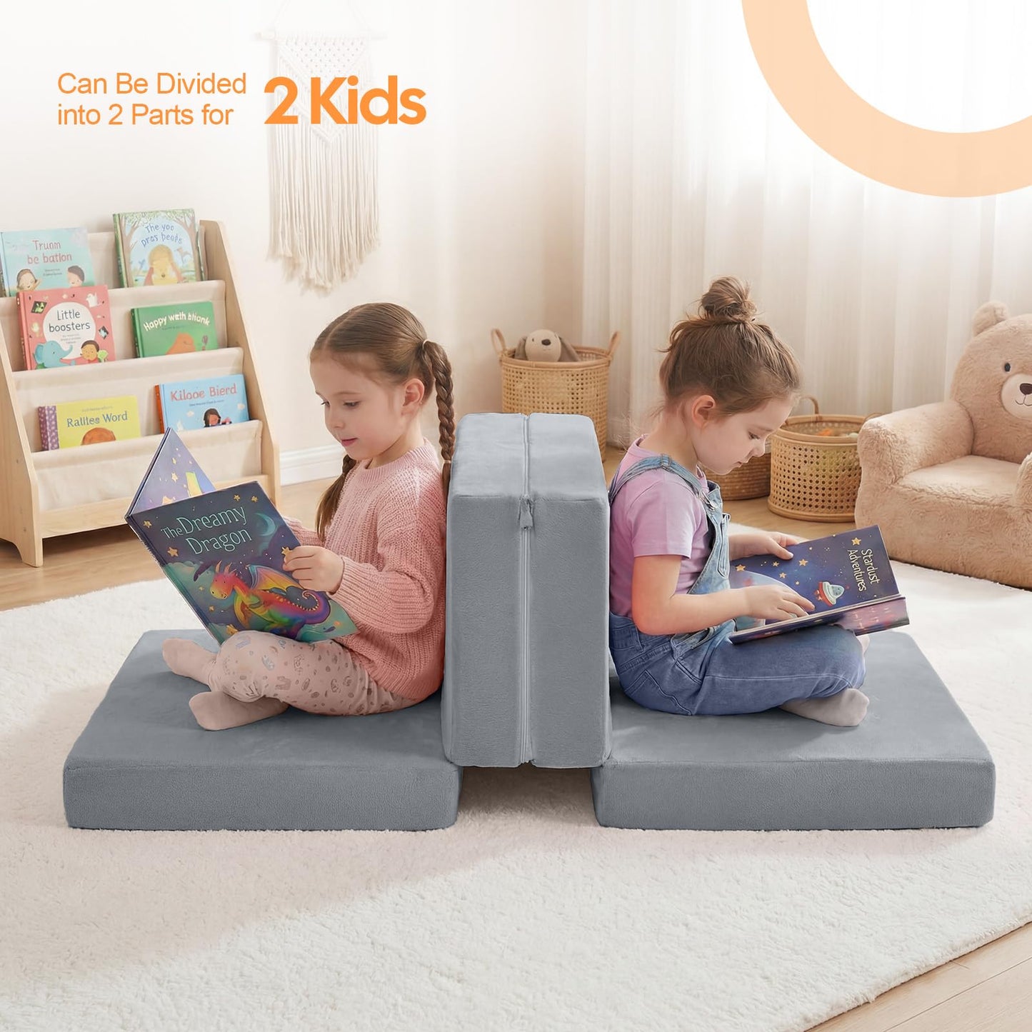 MeMoreCool Kids Folding Mattress, Trifold Mat Foldable Floor Mattress with Washable Cover and Carry Bag, Portable Foam Floor Mat for Kids, Daycare, Sleepover, Camping and Travel, Light Grey
