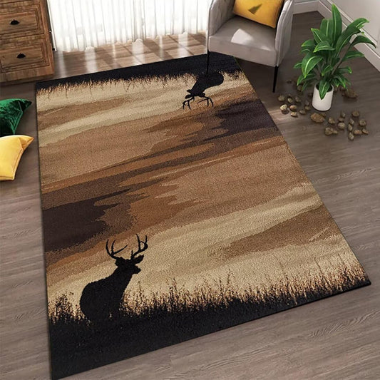 Qmkmyy Black Deer Shadow Abstract Rugs for Living Room Bedroom Artistic Gradient Brown Area Rug Low Pile Carpet Floor Mat,4'x6'