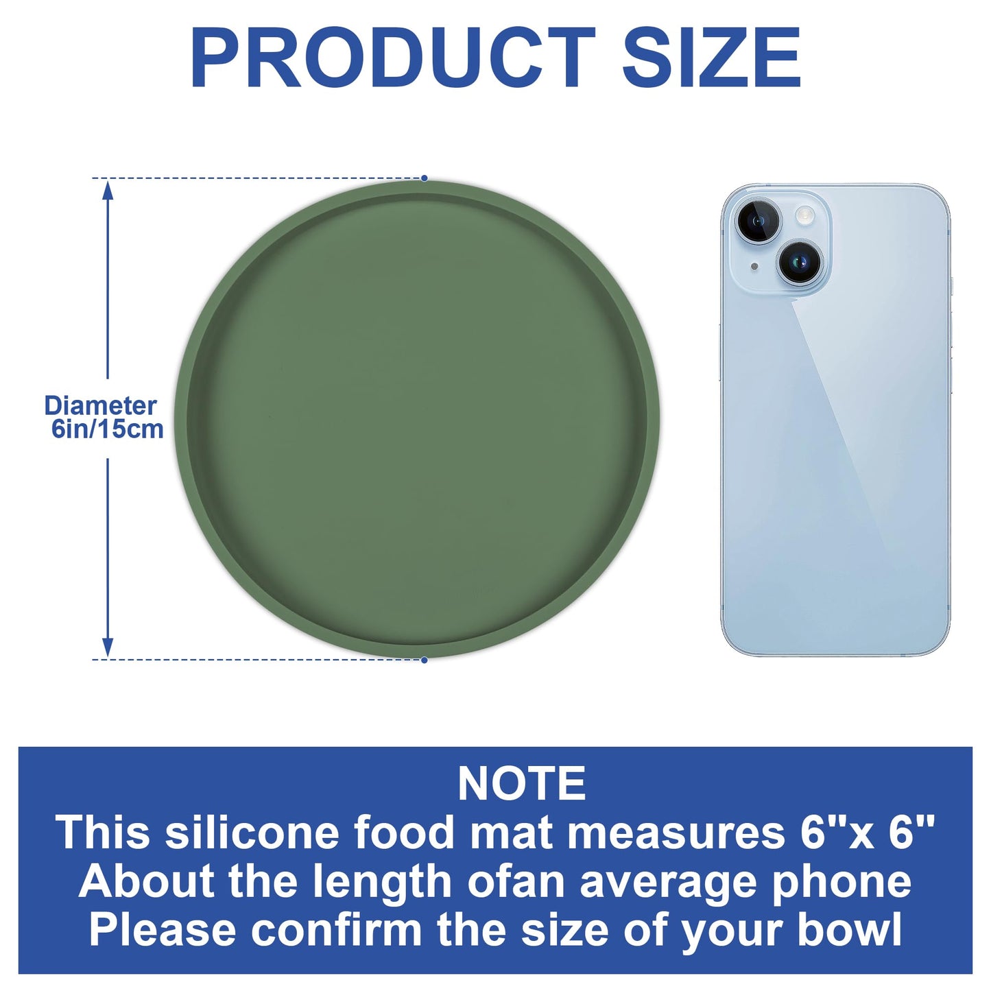 Arespark Pet Silicone Food Mat, 6in x 6in Set of 2 Nonslip Waterproof Feeding Bowl Mat with Raised Edges for Food and Water Prevent Spills, Round Eating Tray for Dog Cat Puppy Kitten (Olive Green)