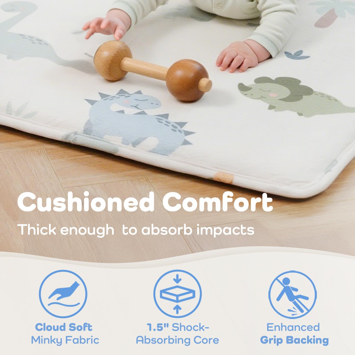 PaPaMat 1.5" Thick Baby Play Mat 50x50 Memory Foam Crawling Mat for Floor, Non-Slip Tummy Time Playmat for Toddlers Infant, Nursery, Dinosaurs