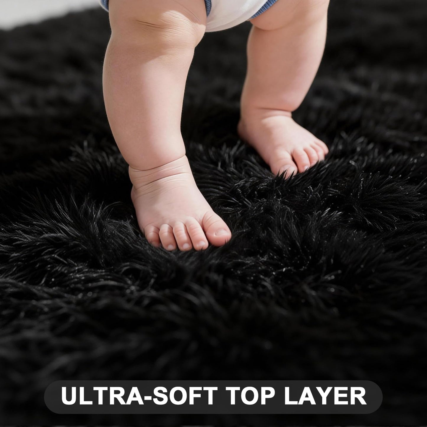Large Shag Area Rugs 5x7 for Living Room, Ultra Soft Fluffy Black Rugs for Bedroom, Shaggy Living Room Rug, Plush Fuzzy Bedside Rug, Floor Carpets for Kids Dorms Room Home Decor, Upgrade Anti-Skid