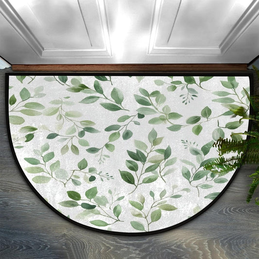 Eucalyptus Leaves Half Round Door Mat Soft Non Slip Semi Circle Bath Rug with TPR Backing,Sage Green Botanical Welcome Doormat Entryway Rugs for Front Door Living Room Bathroom,36x24IN