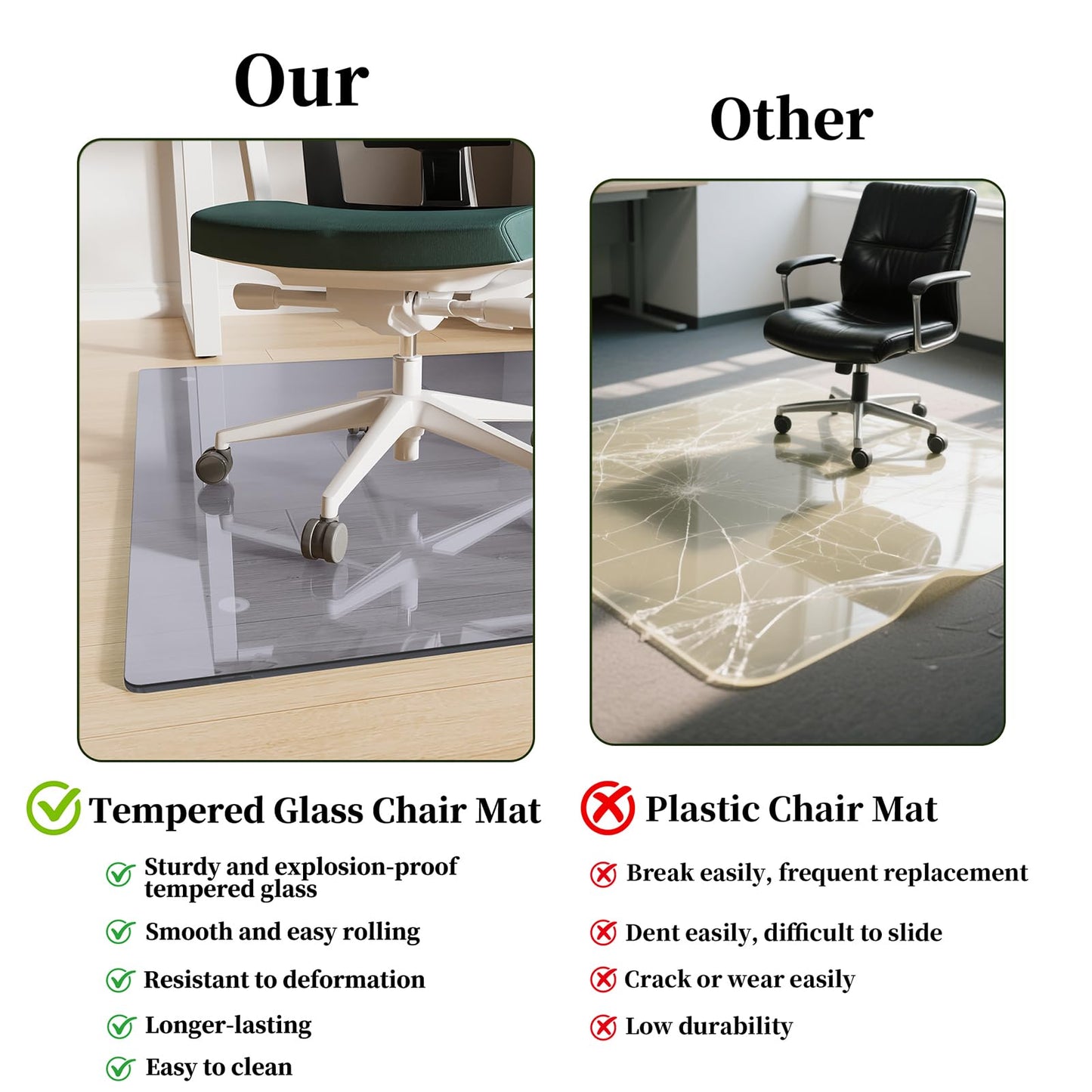 FlyEcho Glass Chair Mat 46" x 46" Heavy Duty Tempered Glass Office Chair Mat, Glass Floor Mat with Round Corner and Polished Edge for Smooth Glide, Carpet Hardwood Floor Protector