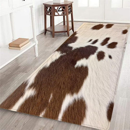 DAOPUDA Cowhide Rug for Living Room, Hallway - Brown Cow Fur Print Western, Farmhouse Area Rug Non-Slip Floor Carpet for Bedroom, Indoor Entrance, Kitchen