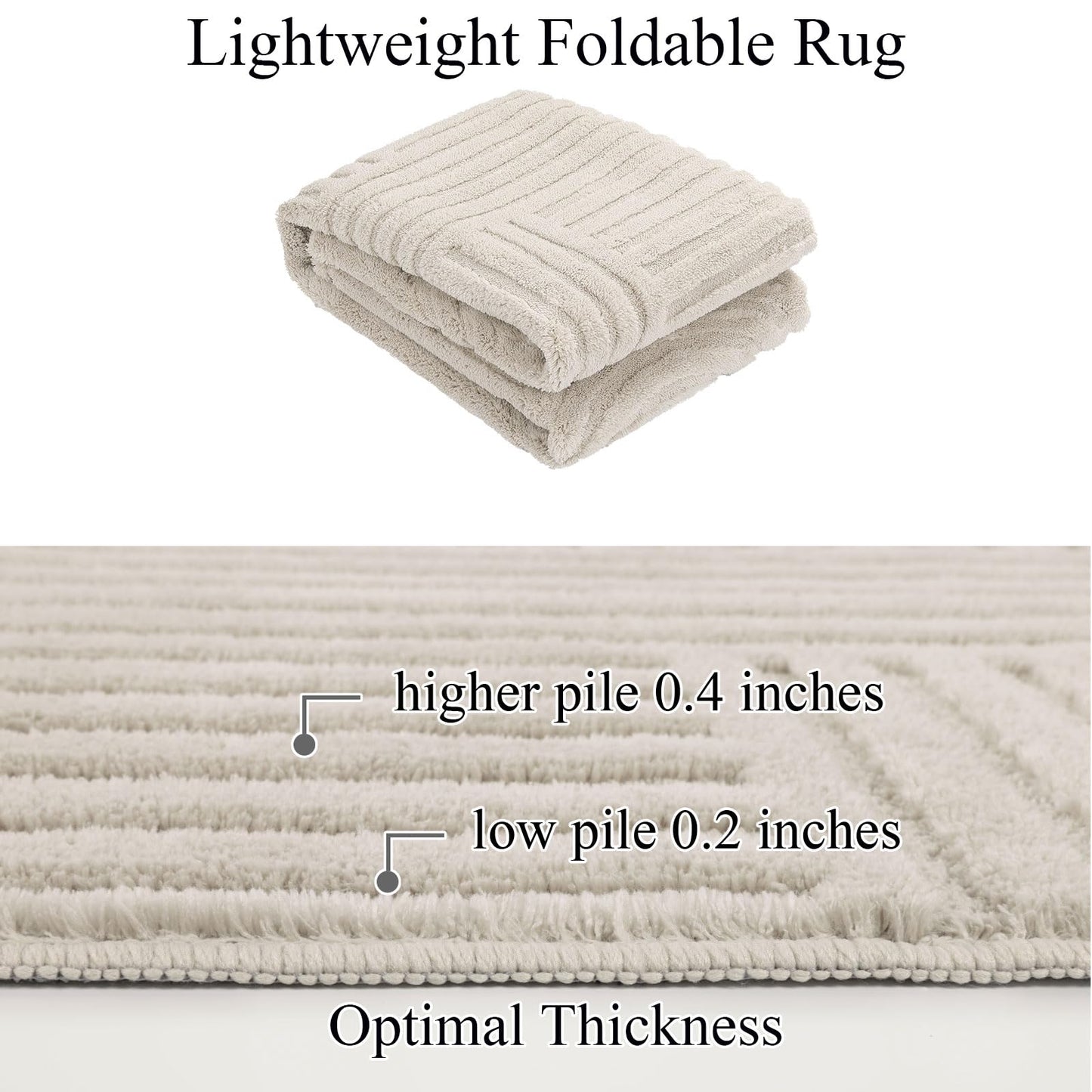 SHACOS Soft Fluffy Arch Pattern Area Rug 2'7"x5' Non Slip Washable Minimalist Modern High-Low Geometric Carpet for Living Room Kitchen Bedroom Bathroom, Beige