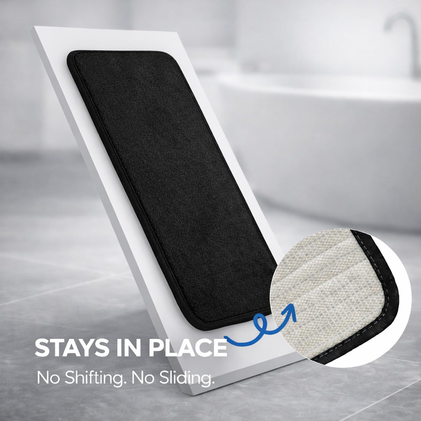 Uowuoiw Memory Foam Black Bathroom Rug Set 4-Piece, Soft & Supportive Bath Mat Set, Super Absorbent & Quick Dry, Non-Slip Backing, Machine Washable Rugs for Bathroom, Tub & Shower (Black)