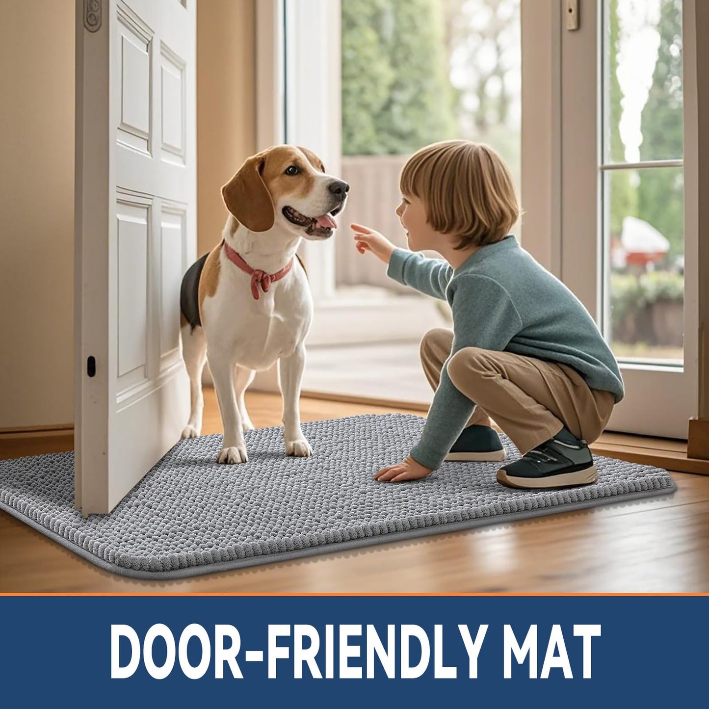 Smiry Dog Door Mat for Muddy Paws 30x20, Absorbent Microfiber Dirt Trapper Pet Doormat, Non-Slip Washable Quick Dry Chenille Front Door Mat, Entryway Rug for Indoor and Outdoor, Grey