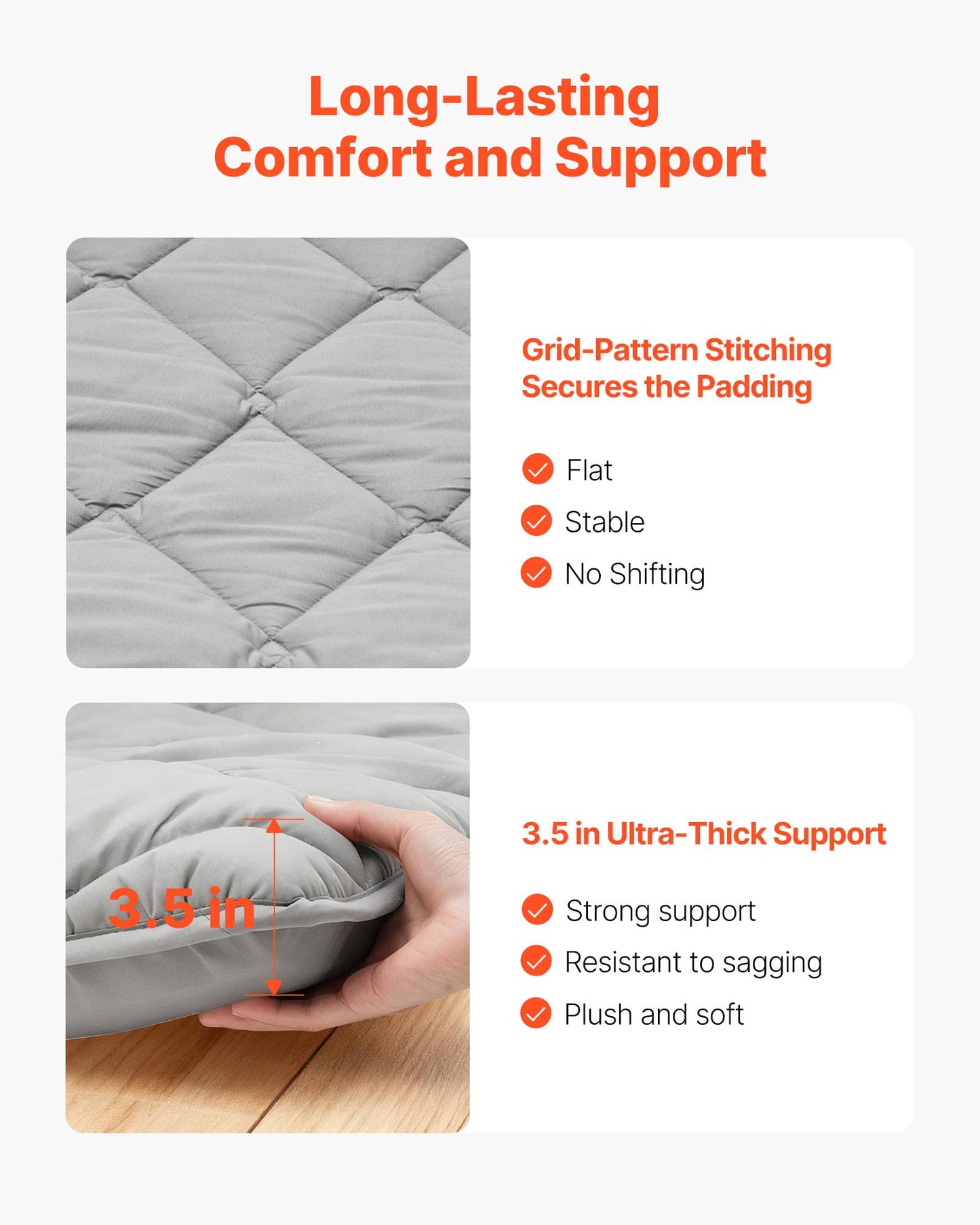 VEVOR Japanese Floor Mattress Queen, 3.5" Thick Futon Mattress, 100% High Density Comfortable Foam, Foldable Tatami Mat with Storage Bag, Sleeping Pad for Camping Dormitory Yoga, Gray