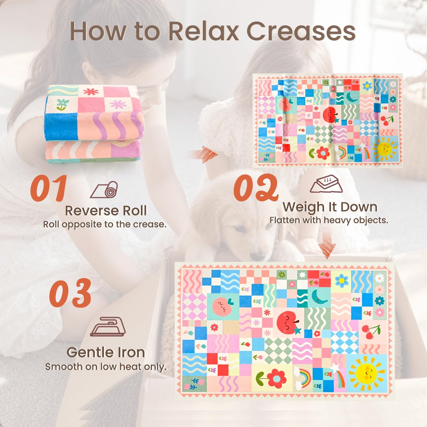 5x7 Washable Kid Bedroom Rug for Girls, Pink Baby Nursery Area Rug, Soft Non-Slip Toddler Playroom Carpet, Cute Colorful Strawberry Fruit Rainbow Checkered