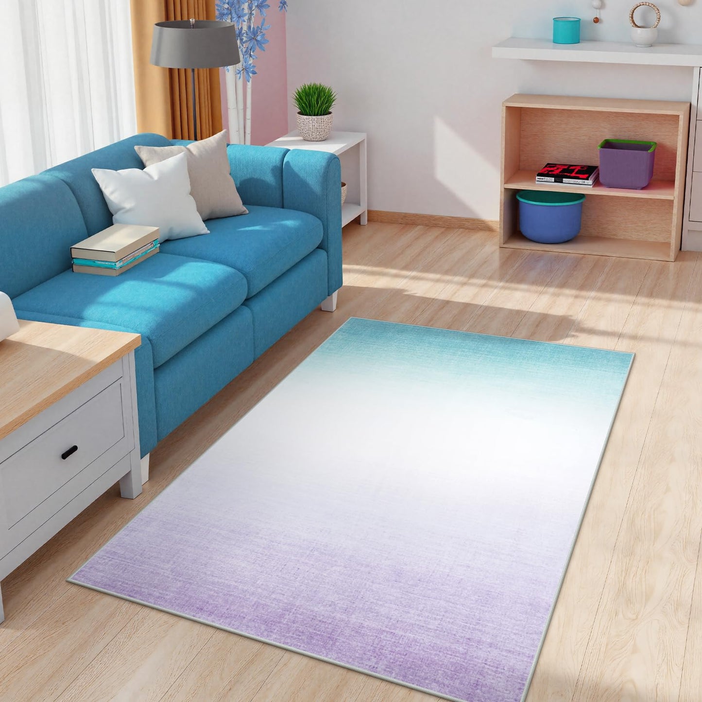 LIVEBOX 3x5 Washable Area Rug Ombre, Non-Slip Small Entryway Rug Purple Abstract Modern Cute Kids Girls Rug for Bedroom Living Room Low-Pile Carpet for Indoor Kitchen Playroom Bathroom(Purple 3'x5')