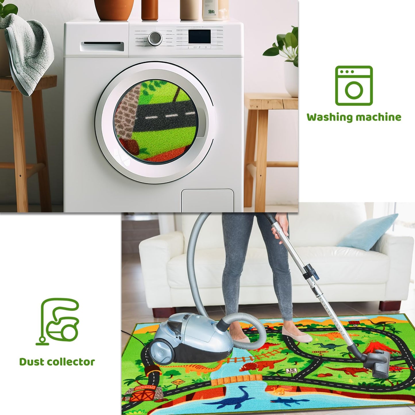 Kids Car Rug,6'7" x 9'10" Dinosaur Car Carpet for Kids Toy Cars,Non Slip Dino Safari Road Map Kid Rug for Playroom Bedroom Boys,Kids Play Mat Road Rugs,Track Rug Car Play Carpet for Kid