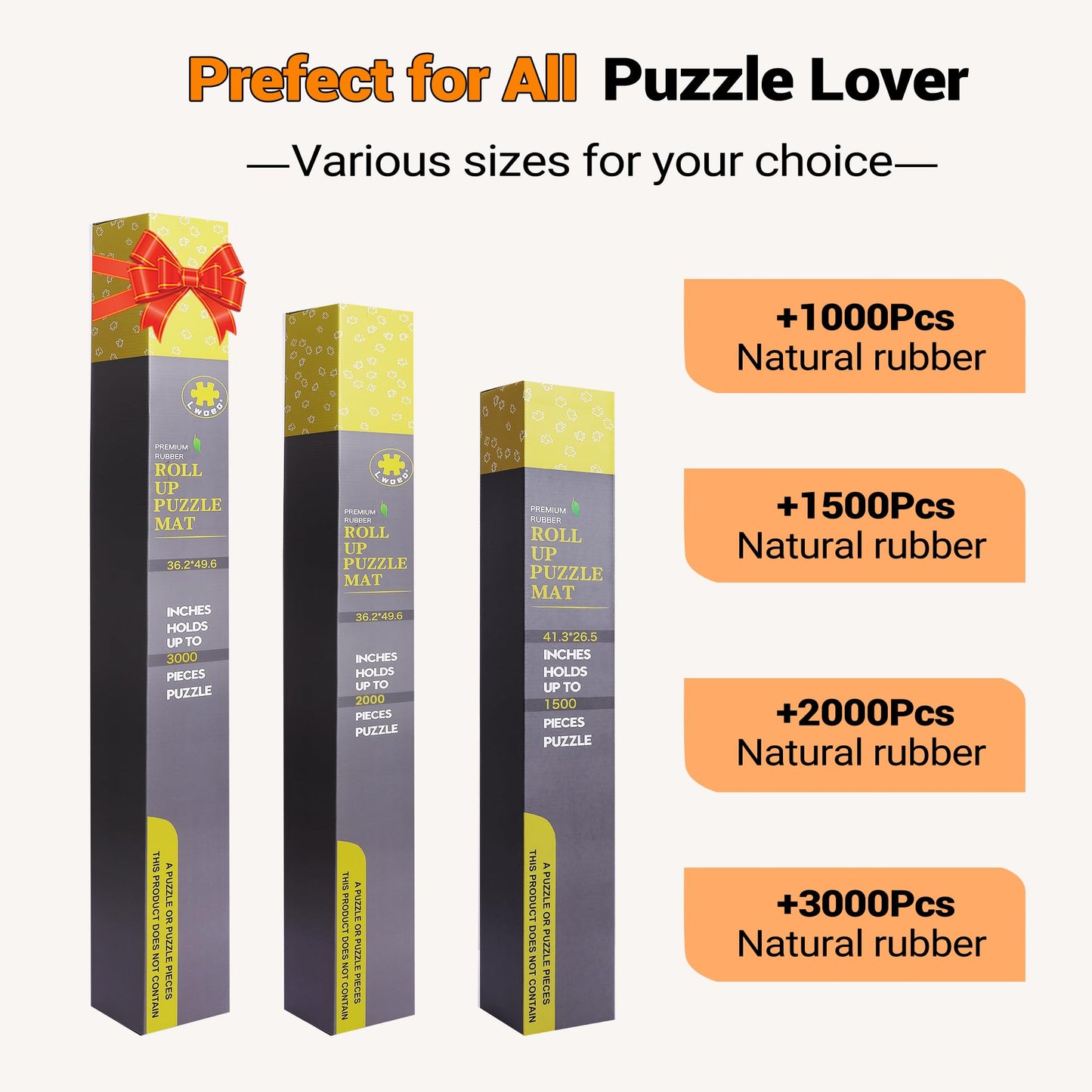 Lwoeo Jigsaw Puzzle Mat Roll Up 2000 Pieces, Black 48” x 31” Smooth Top Saver Pad, Large Rubber Puzzel Matt Rollup with 6 Sorting Trays & Travel Storage Bag for Sorting Table, Board, Puzzles Mats