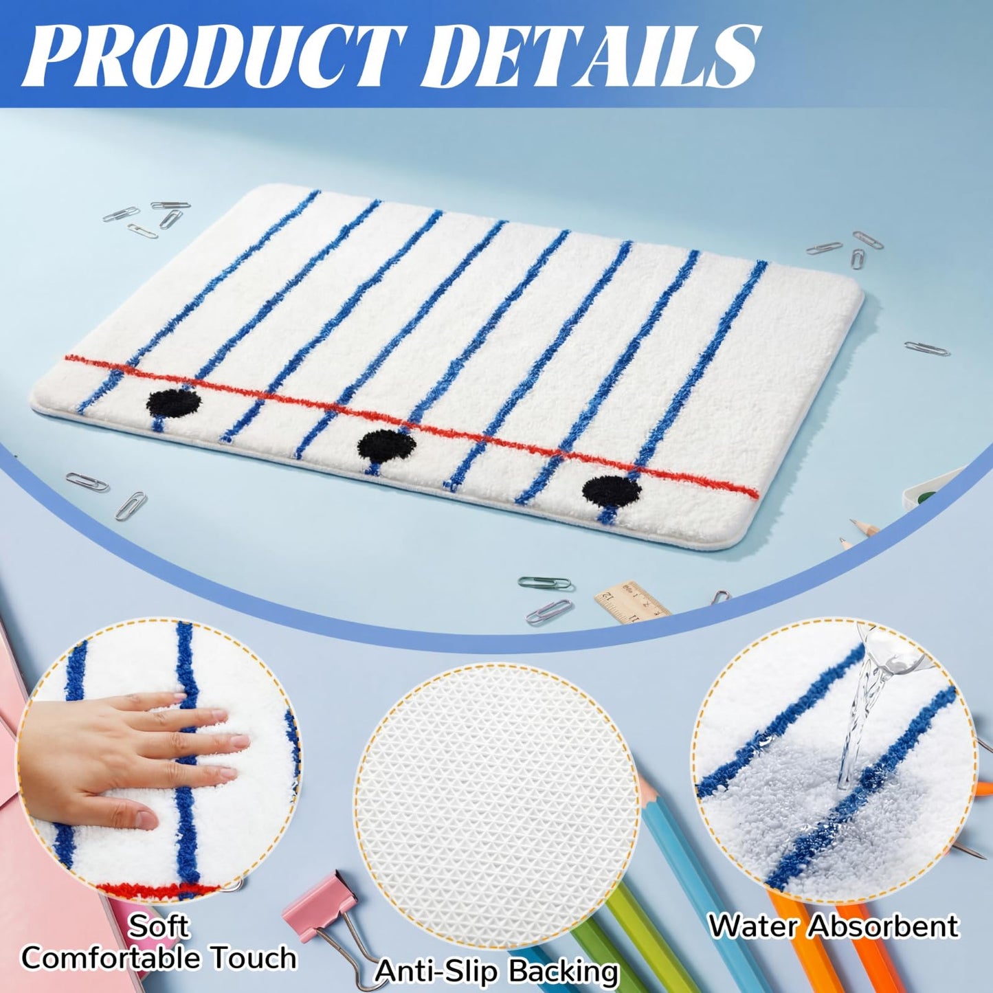 Tinideya 2.62 x 1.97 ft Lined Notebook Reading Corner Rug Paper Shaped Plush Non-Slip Mat for Back to Schoo Library Reading Nook Nursery Playroom Bedroom First Day of School Decor