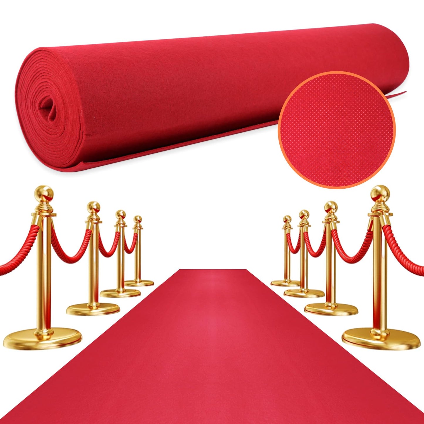 2.6FT×15FT Red Carpet Runner for Party,350 GSM Felt Non-Woven Fabric Extra Thick Non Slip Aisle Rug for Wedding Ceremony and Events Decorations, Movie Theme Party Deco