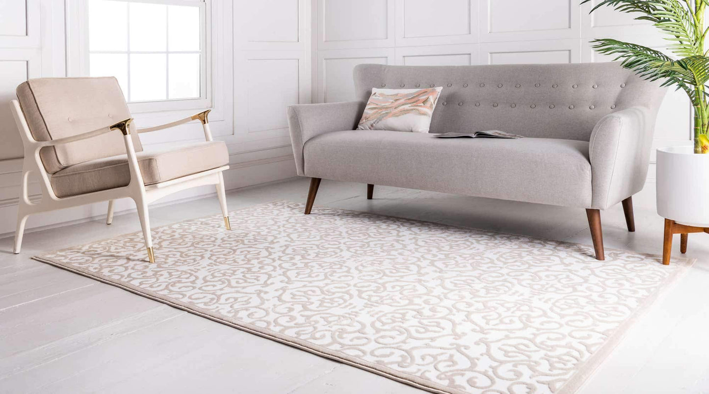 Unique Loom Rushmore Collection Area Rug - Johnson (7' 1" x 10' Rectangle, Snow White/ Beige)
