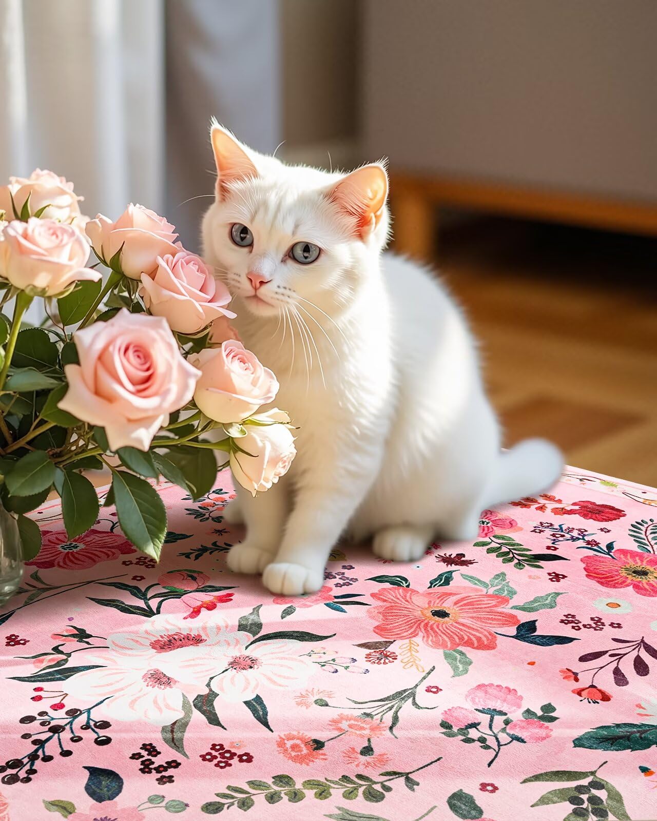 Macgace 2x3 Pink Floral Rug for Entryway, Flowers Printed Washable Small Rugs with Non Slip Backing for Girls Bedroom Kitchen, Cute Throw Carpet Front Door Entry Decor
