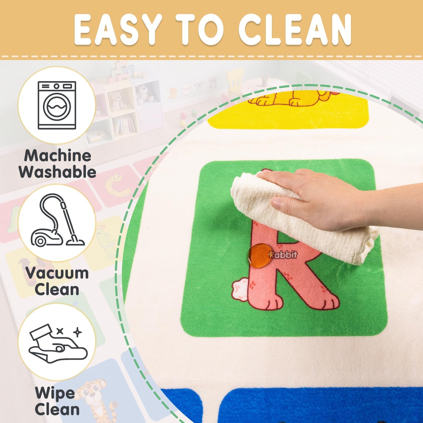 WISH TREE Animal Shaped ABC Classroom Rug, 6' x 9' Soft Non-Slip Low Pile Alphabet Learning Rug with Rubber Backing, Kids Educational Rug for Preschool Kindergarten Playroom