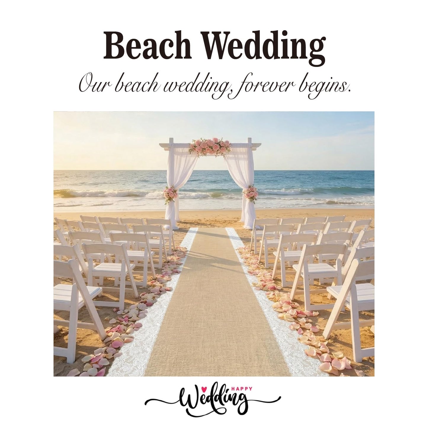 3FT x 20FT Natural Burlap Wedding Aisle Runner Outdoor, Aisle Runner for Wedding Ceremony with Lace, Rustic Jute Carpet Rug, Beach Wedding Decor Aisle Decor for Church Lawn Garden Reception