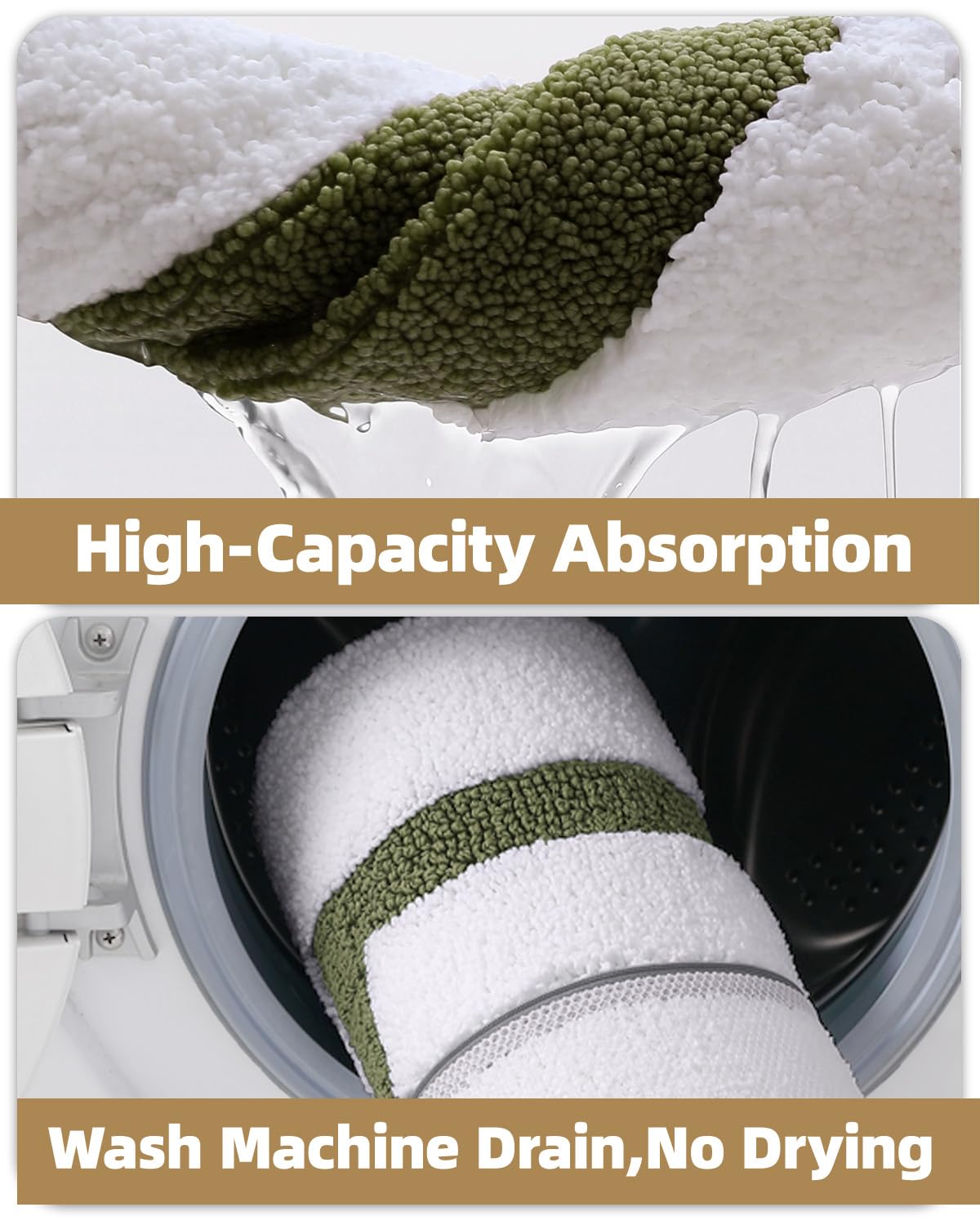 Color&Geometry Extra Soft Absorbent Microfiber Bath Rugs, Non-Slip Bathroom mat, Small Washable Plush Bath Mats for Bathroom, Shower, Tub, Laundry, 17x30, White Green