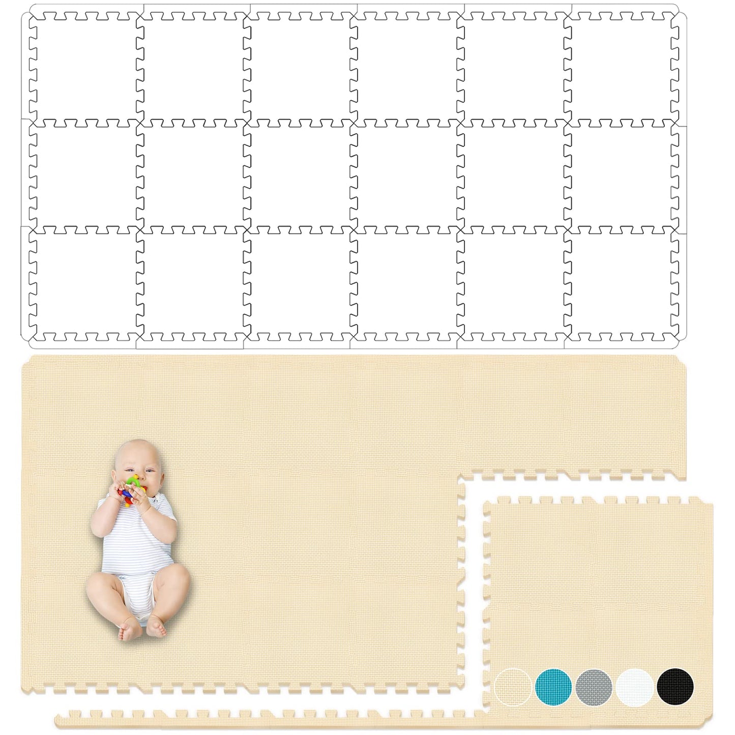 Yostrong® 18 Tiles Interlocking Puzzle Foam Baby Play Mat with Straight Edges for Playing - EVA Babies Crawling Mat | Rubber Floor Work Out Mats for Home Gym. Beige. YOC-Jb18S18