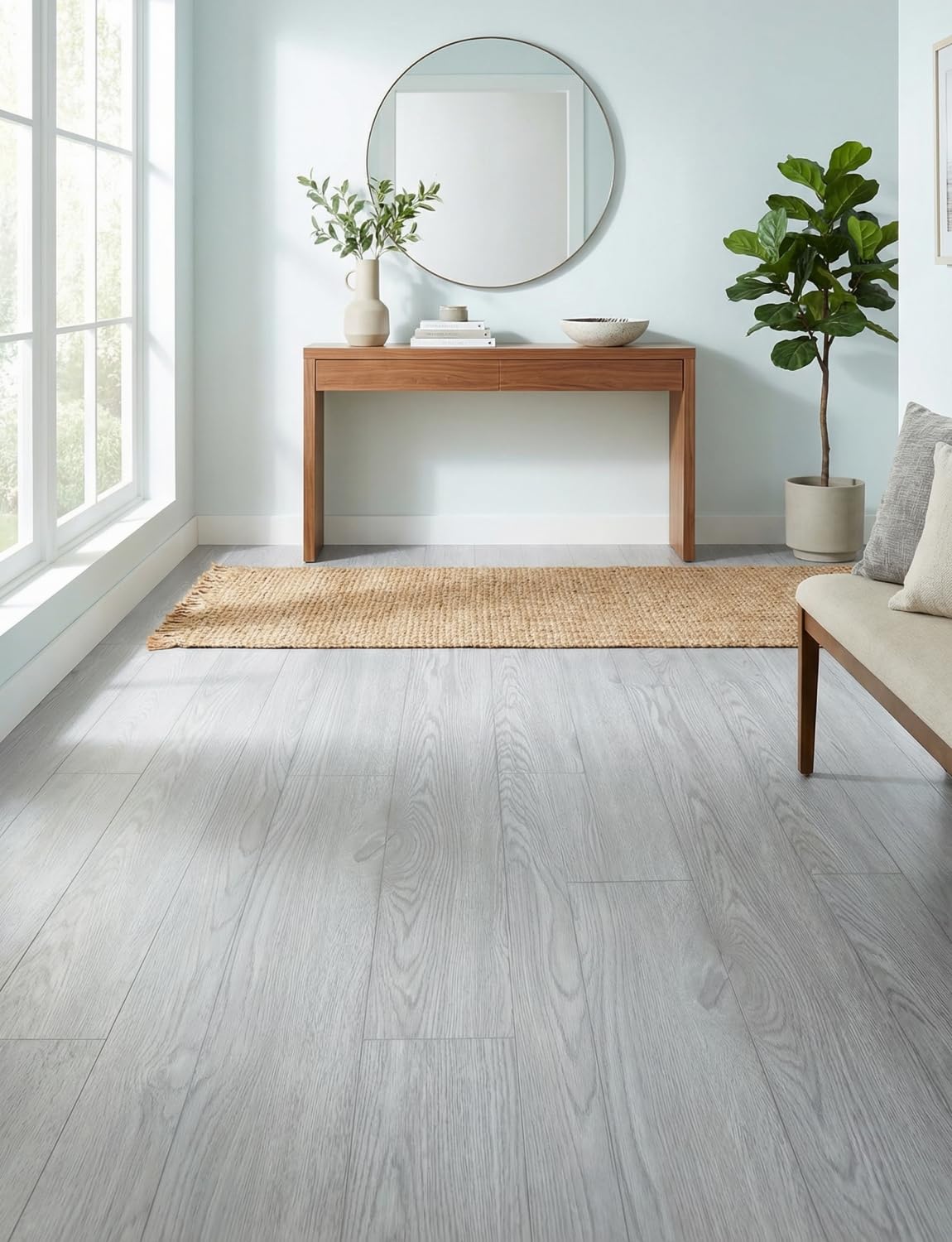 2 Rolls 15.7''x10FT Peel and Stick Vinyl Flooring Roll FOGZUVR: 25.73 Sq.ft Self-Adhesive Wood Grain Peel and Stick Floor Tiles Waterproof for Living Room, Bedroom, Bathroom & Kitchen(Paleish Grey‌)