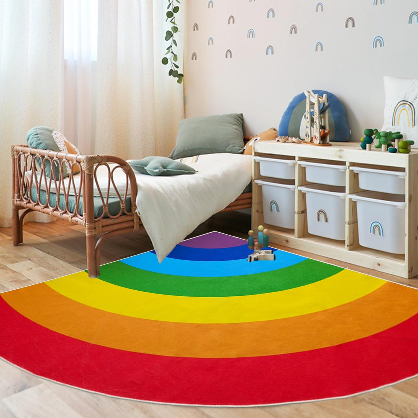 ABREEZE Washable Kids Rug Non-Slip Backing Colorful Rainbow Floor Rug Carpet for Room Girls Kids Nursery 5.3'