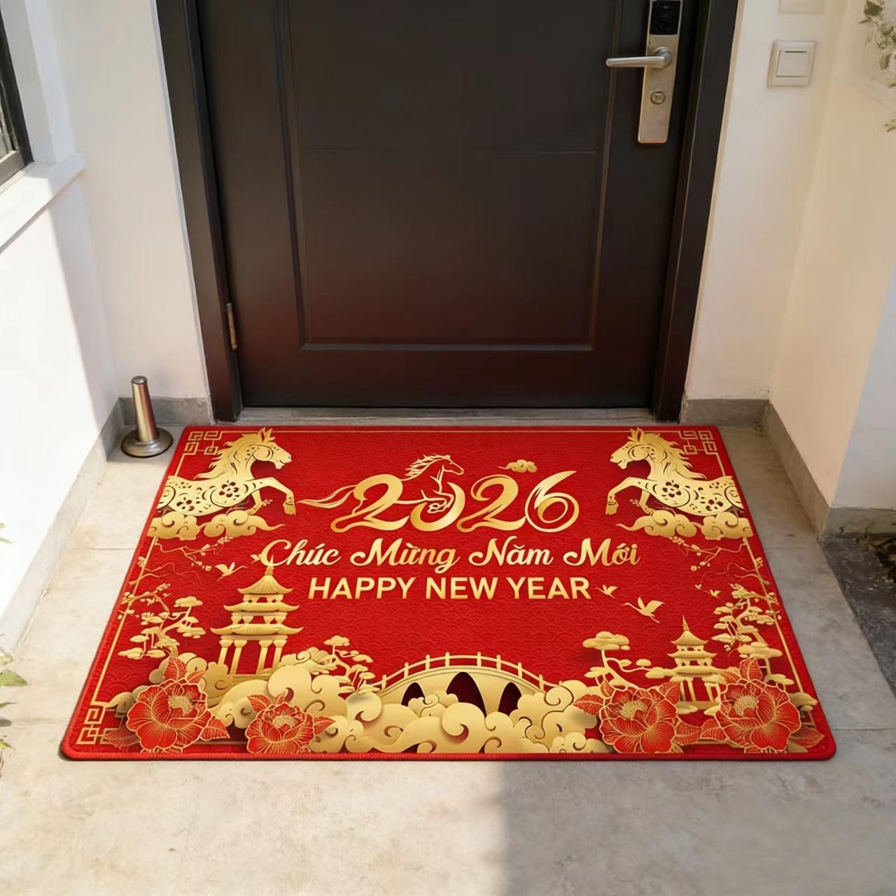 KYMY 2026 Vietnamese New Year Floor Mat – 35.4 x 23.6 inch Spring Festival Anti-Slip Welcome Door Rug for Tết Việt NAM, Diatomaceous Earth Bath Mat for Vietnam Lunar New Year Home Decorations