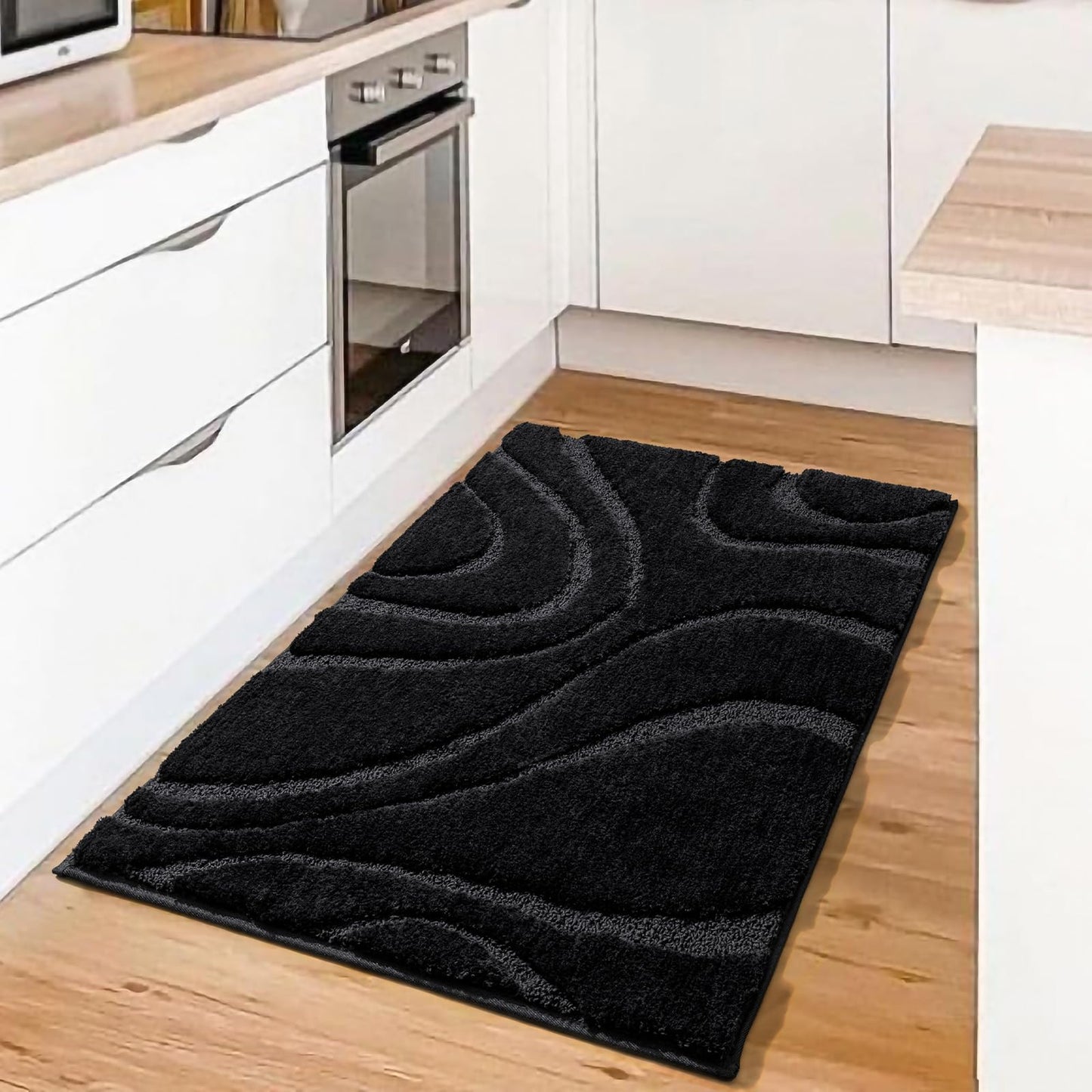 DEXDE Bathroom Rugs Mat, Soft Plush Shaggy Microfiber Bath Rug Non Slip Bath Mats for Bathroom Floor Machine Washable Absorbent Carpet for Shower Tub, Black 24"x36"