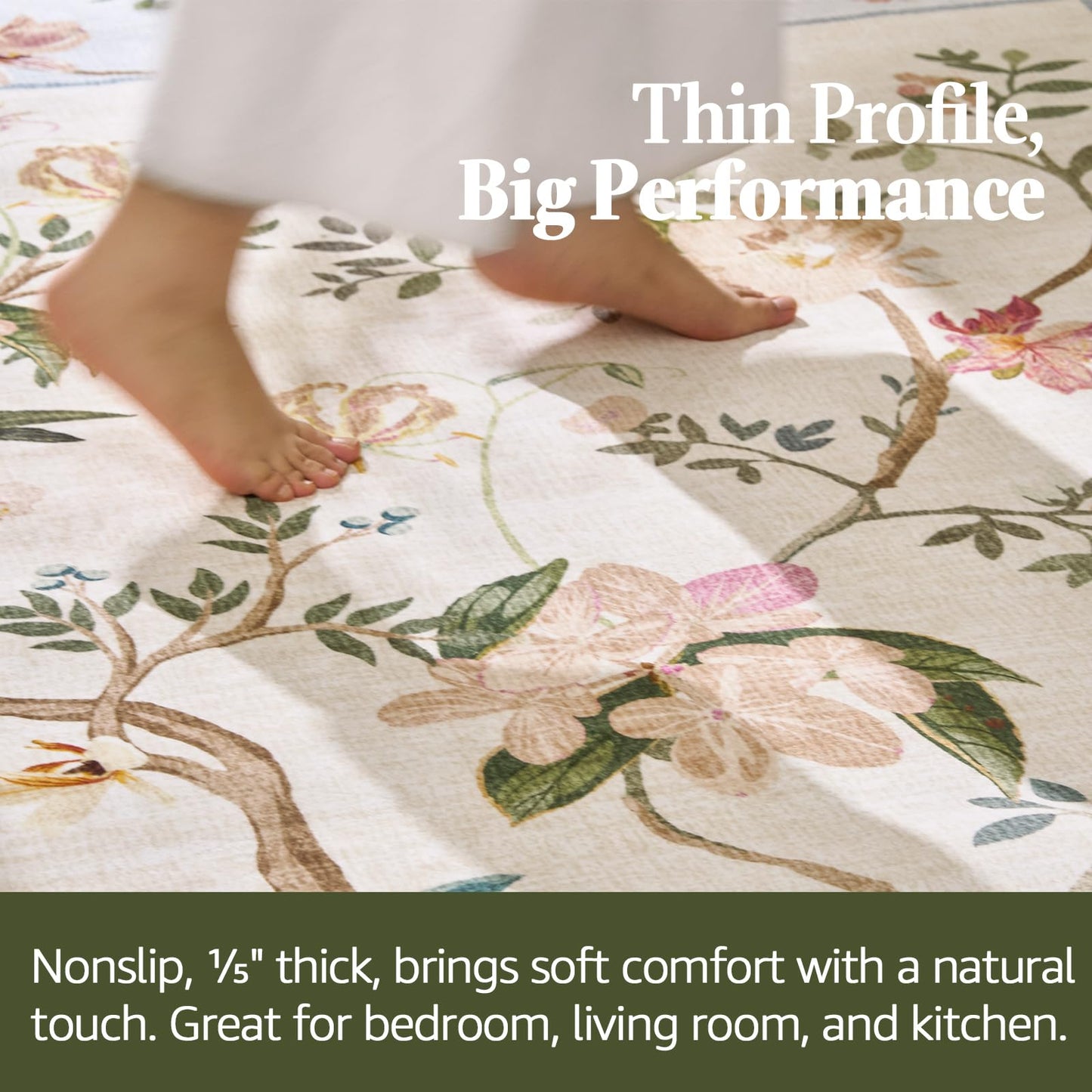 jinchan Floraison Hallway Runner 2x6 Multi Floral Soft Machine Washable Rug Non Slip Low Pile Boho Stain Resistant Botanical Rugs for Bedroom Kitchen Floor Living Room Beige/Blue