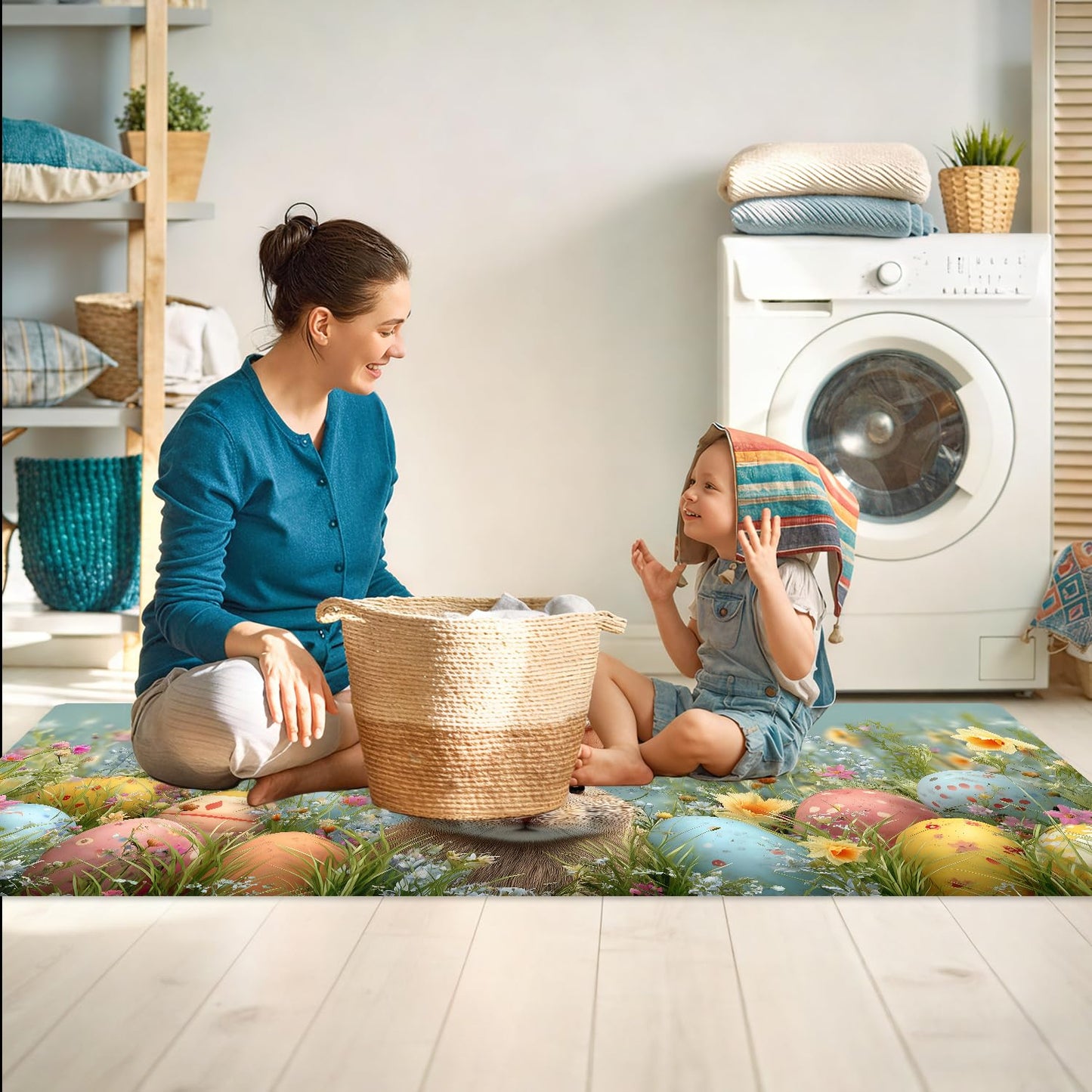 LEIWEIHOPE Runner Rug 20x47 inch, Non-Slip Waterproof Laundry Room Rug,Spring Summer Holiday Kitchen Runner with Festive Designs,Indoor Decorative Mat for Home (Rabbit, 20x47 inch)