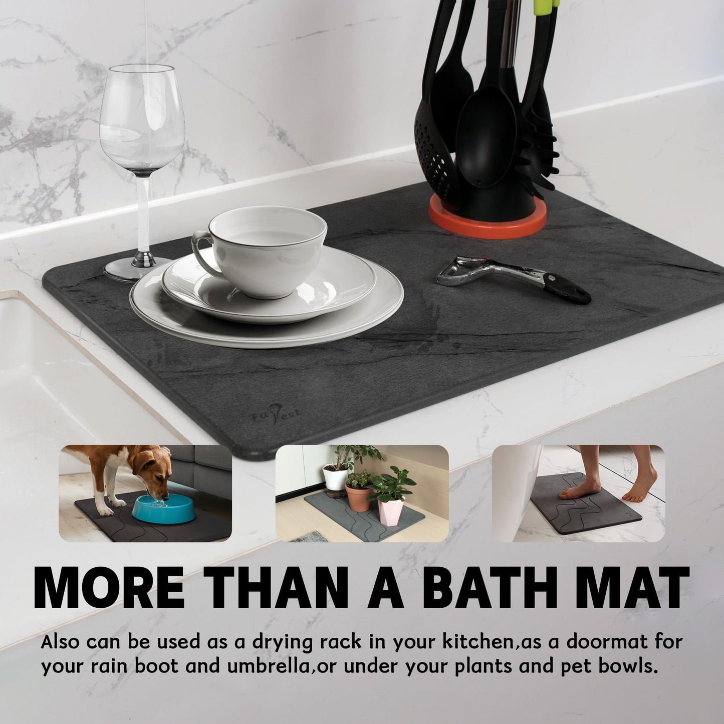 Farest 2 Pack Stone Bath Mat,Diatomaceous Earth Shower Mat,Fast-Drying Stone Bathroom Floor Mat,Absorbent Non-Slip Diatomite Mats for Bathtub,Grey Marble