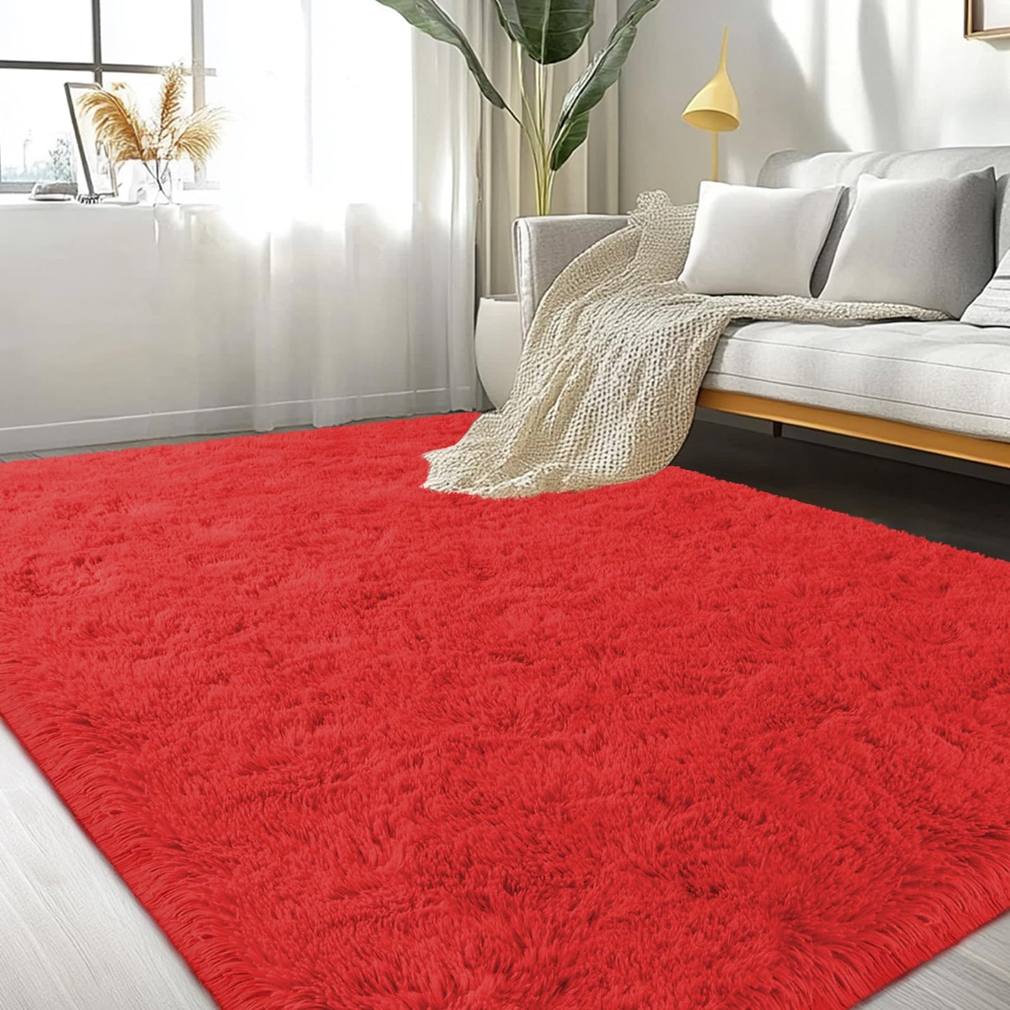 Lairep Large Area Rugs for Living Room Bedroom, 6x9 Feet Red Fluffy Shag Rugs, Ultra Soft Shaggy Plush Fuzzy Modern Indoor Throw Floor Carpet for Kids Girls Boys Dorm Nursery Home Decor Aesthetic