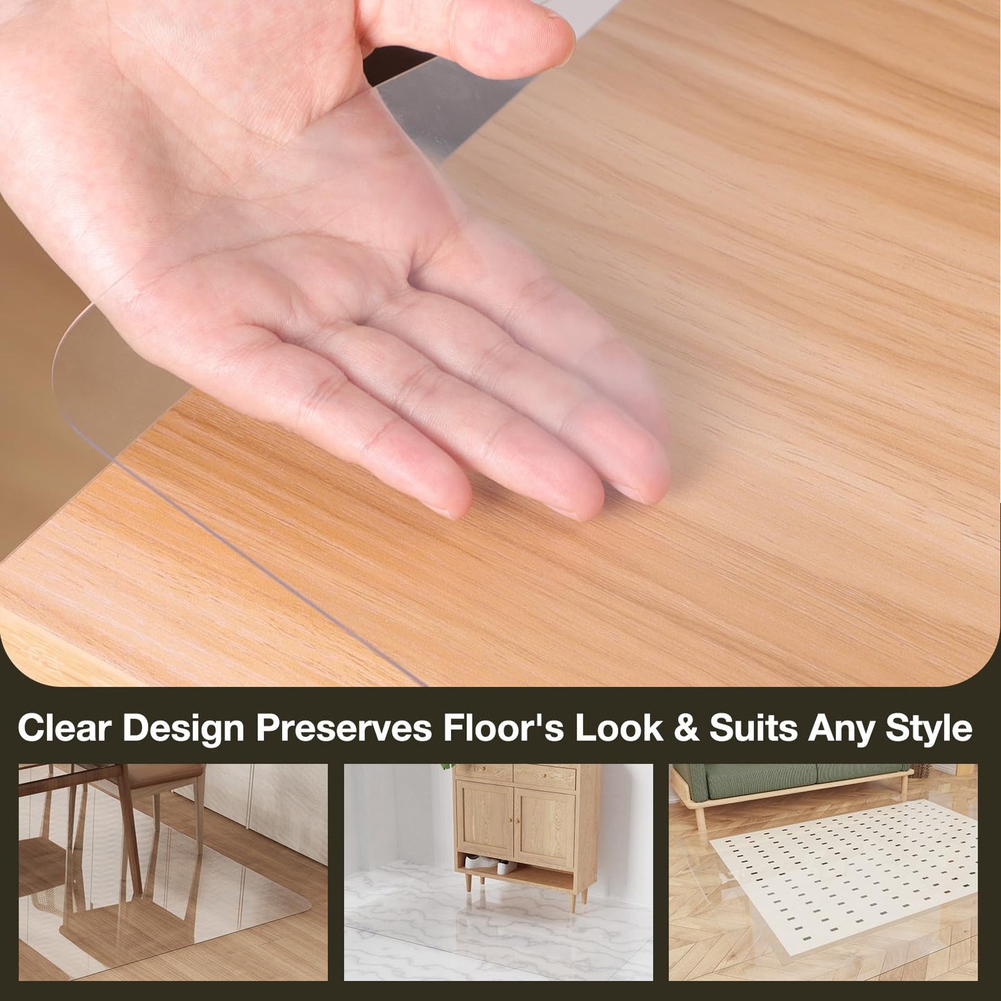 Crystal Clear Floor Mat 6×9ft, Upgraded Easy Flat Waterproof Vinyl Rug Cover, Large Stain-Resistant Plastic Area Rug Floor Protector for Kitchen, Dining Room, High-Traffic Areas