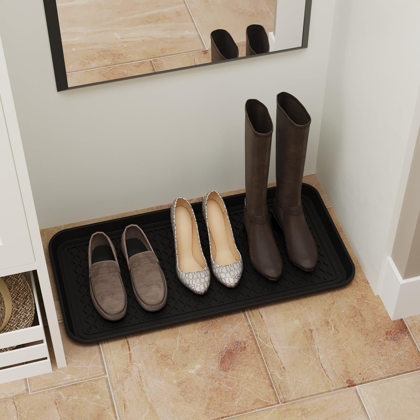 Ottomanson 15" x 30" Multi-Purpose Boot Tray – Waterproof Shoe & Pet Feeding Spill Tray, Litter Box & Pee Pad Holder, Painting & Planting Mat, 1.2" Raised Edge Floor Protection