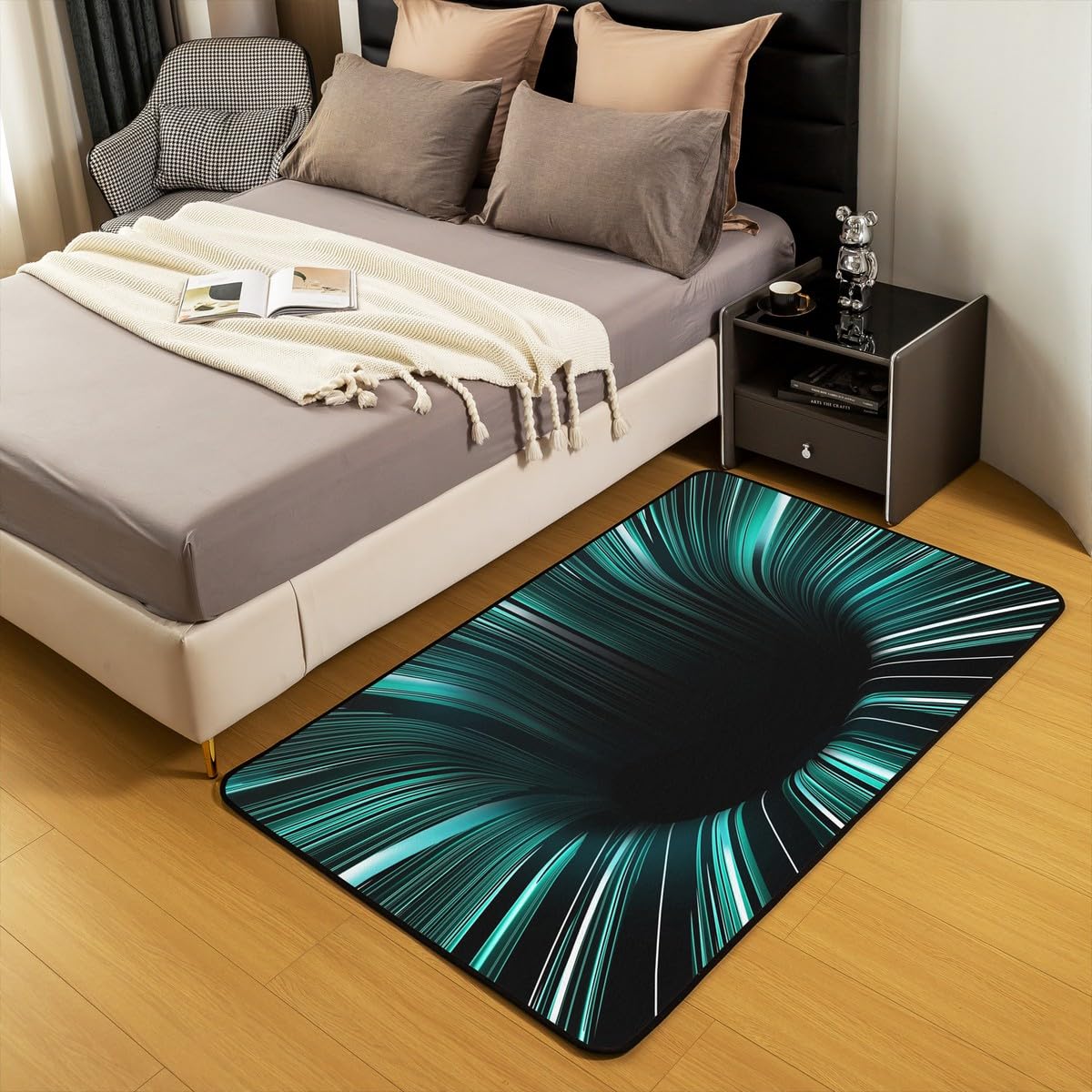 Erosebridal Stripes Area Rug 3x5, Ombre Geometric Striped Carpet for Bedroom Living Room, Abstract 3D Vortex Modern Rectangular Indoor Floor Mat, Simple Green Black Line Decorative Rug