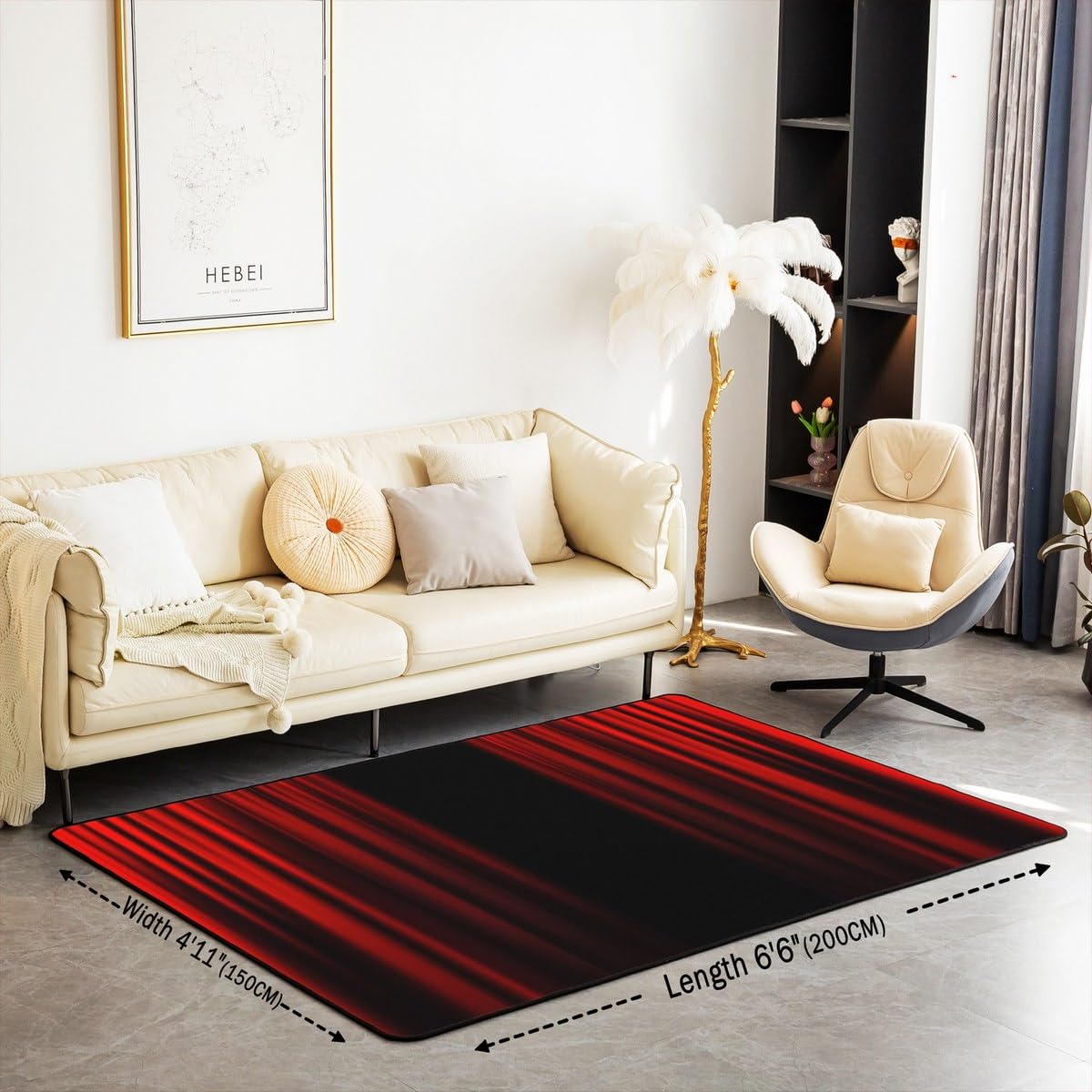 jejeloiu Ombre Red Black Living Room Rugs Area Rug 3x5 Geometric Stripe Accent Rug Set for Modern Art Indoor Floor Mat Non-Slip Ombre Effects Abstract Art Non Slip Area Runner Rug