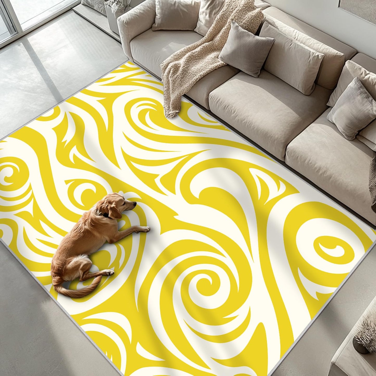 Gold Abstract Living Room Rug 6x9 Modern Area Rugs, Machine Washable Rug for Bedroom, Low Pile Soft Large Carpet for Dining Room Office Non Slip