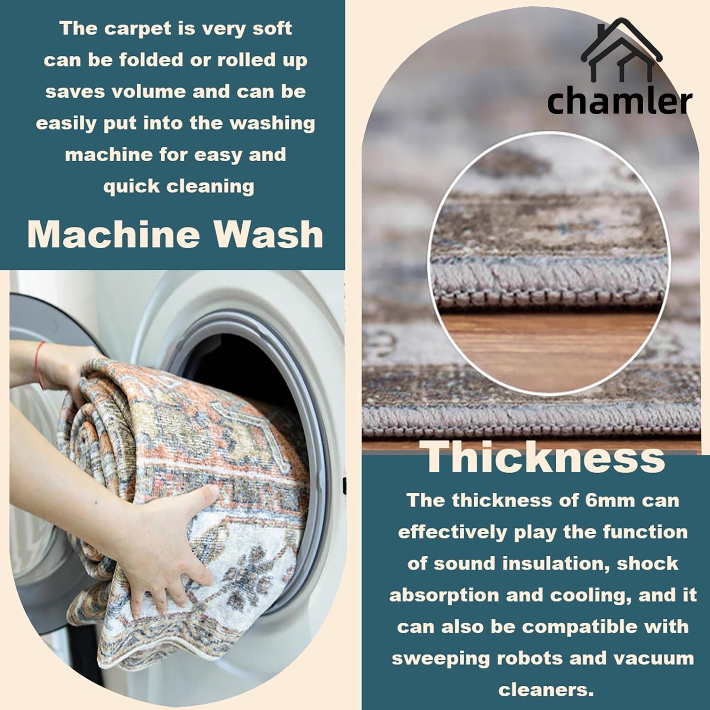 chamler 9x12 Washable Area Rug Boho Chic Medallion Distressed Design Non-Shedding Easy Care Ideal for High Traffic Areas in Rugs for Living Room Bedroom Office Coffee Table Large Carpet