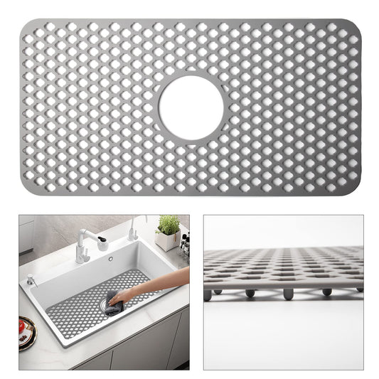 TwinnekYR Silicone Sink Mat, 24.6''x 12.9'' Kitchen Sink Protector Grid for Bottom of Center Drain Sink, Gray Non-slip Heat Resistant Liner for Farmhouse Stainless Steel Porcelain Sink